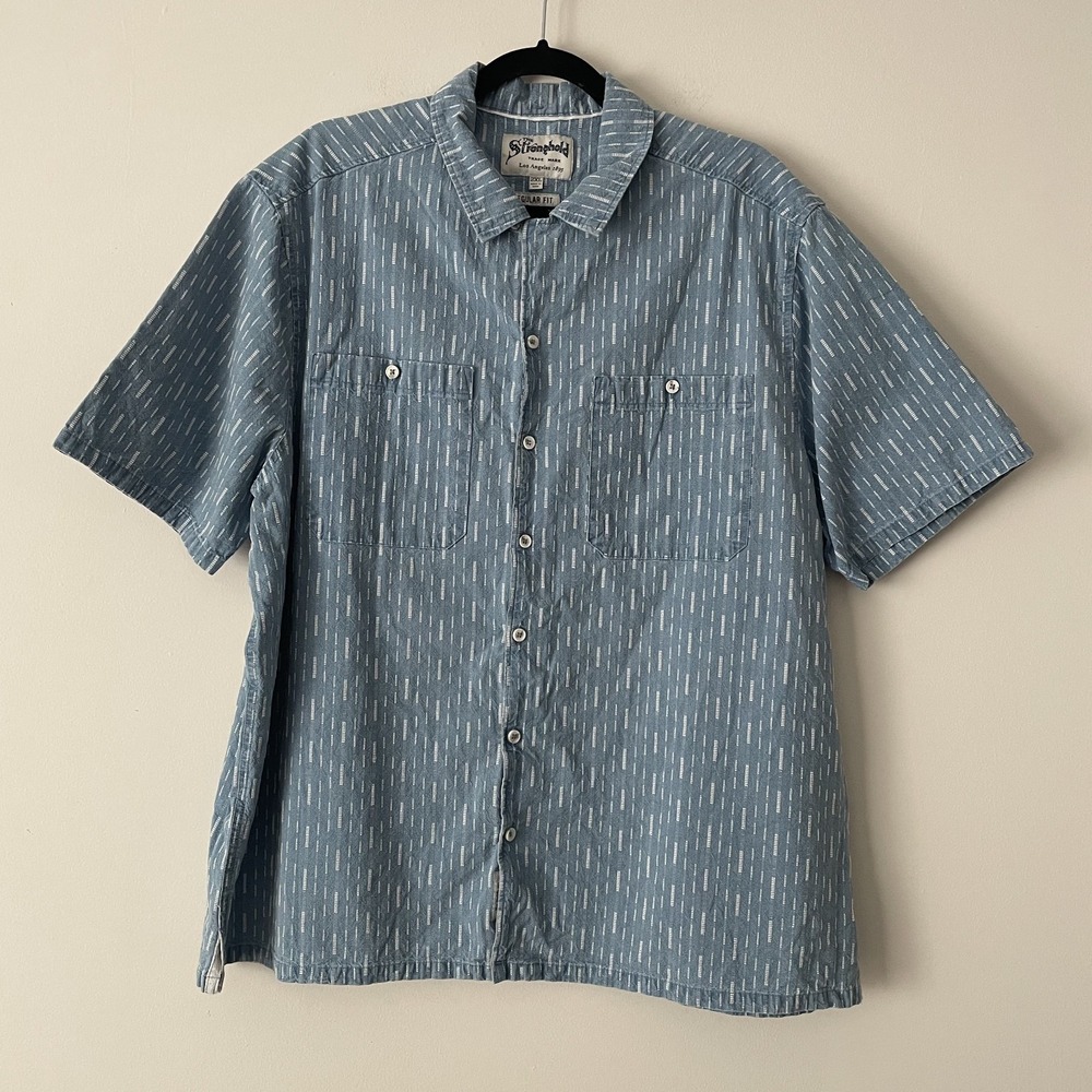 Stronghold Cotton Short Sleeve Button Up Shirt Blue 2XL Regular Fit Woven Pocket